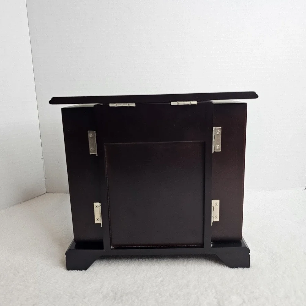 Brown Wooden Jewelry Box with Mirror, Velvet Lining, Drawers, Hooks for Jewelry